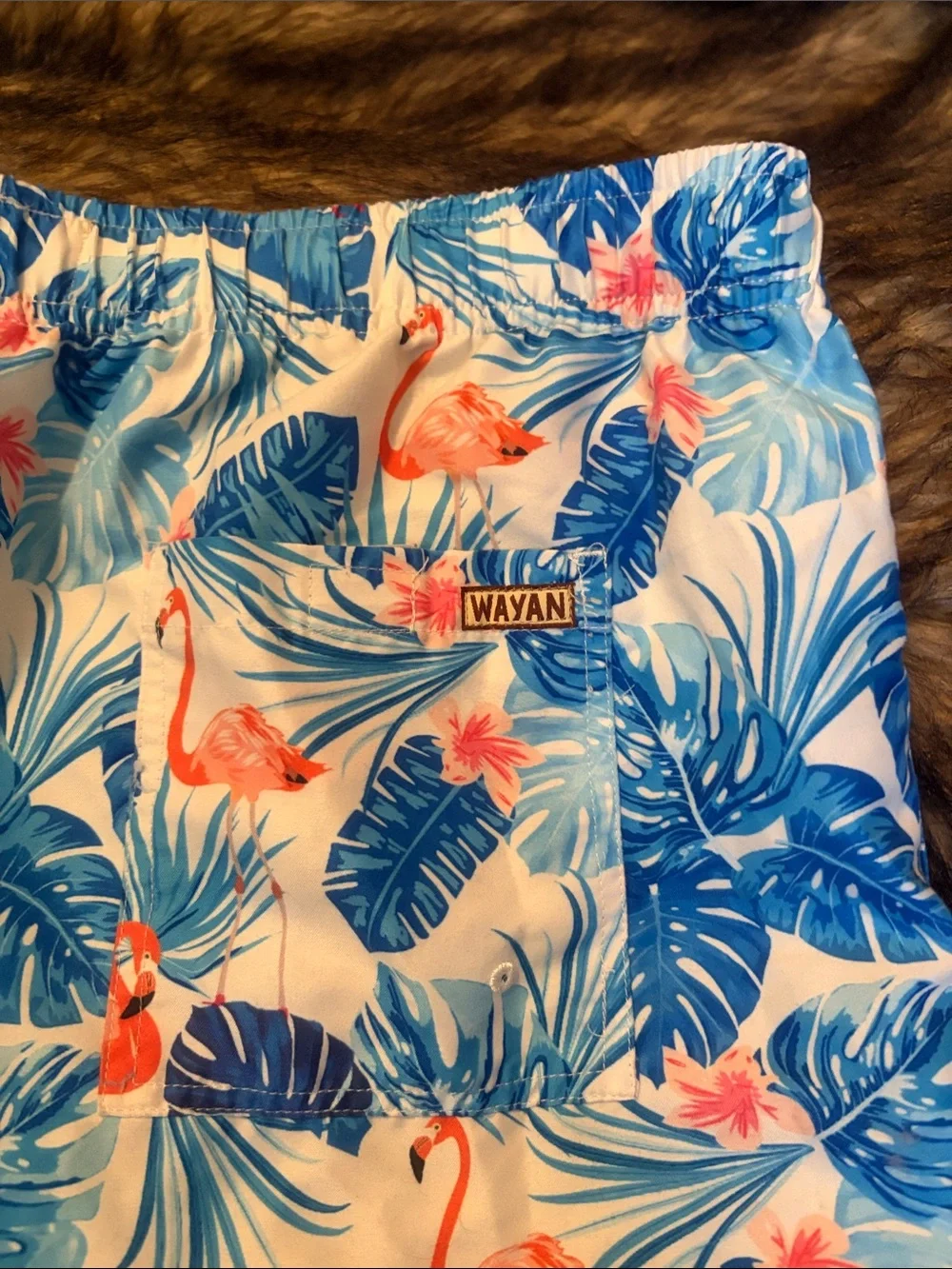Men's Tropical Flamingo Swim Trunks - Blue & Pink Size large